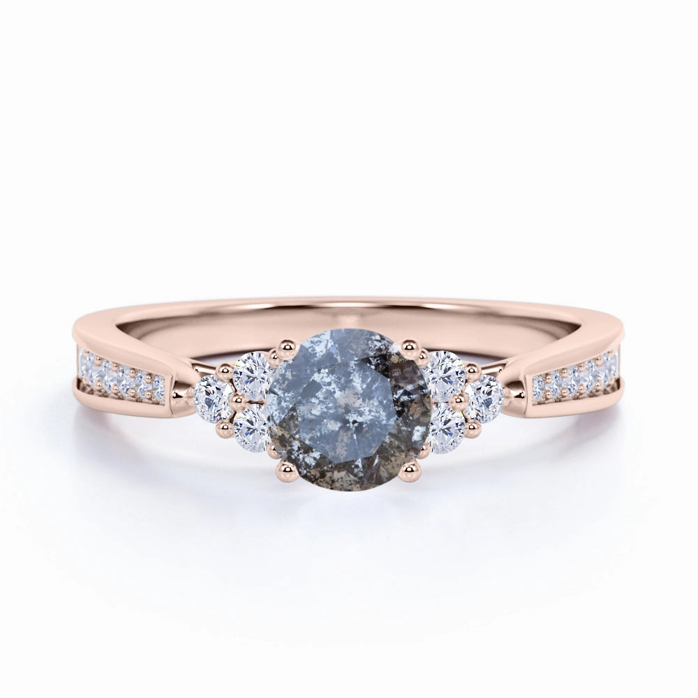 0.75 Ct Round Salt and Pepper Diamond Engagement Ring Amazing Style