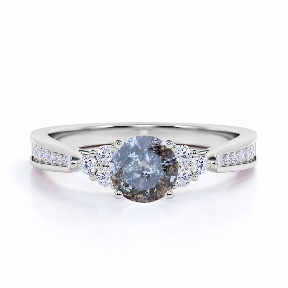 Wonderful Object Minimalist Choice 0.75 Ct Round Salt and Pepper Diamond Engagement Ring