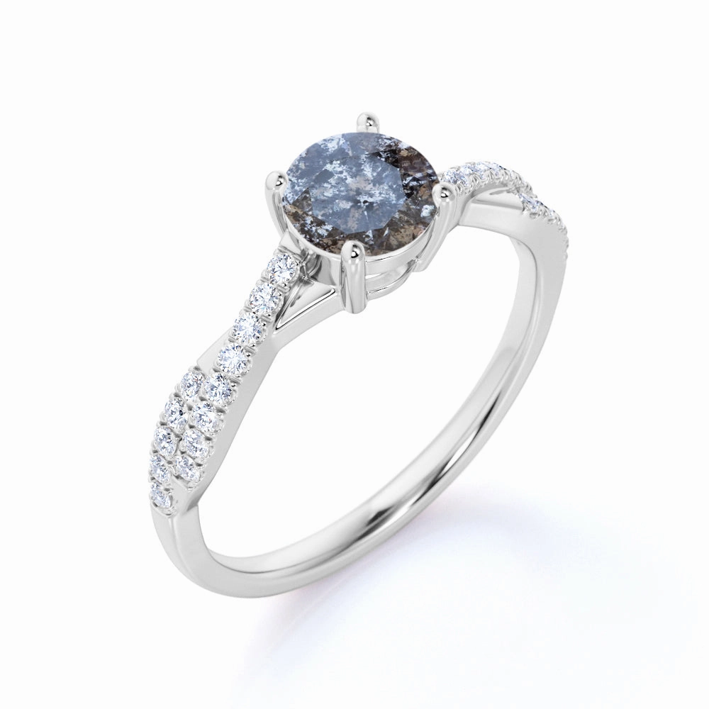 Classic Sign Delicate Gift 0.75 Ct Round Salt and Pepper Diamond Solitaire Engagement Ring