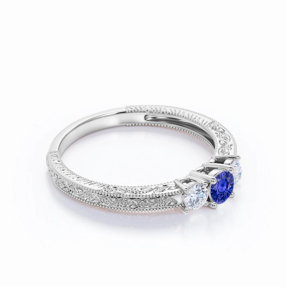 Elegant Embellishment Fantastic Decoration 0.7 Ct Round Cut Lab Sapphire Filigree Engagement Ring