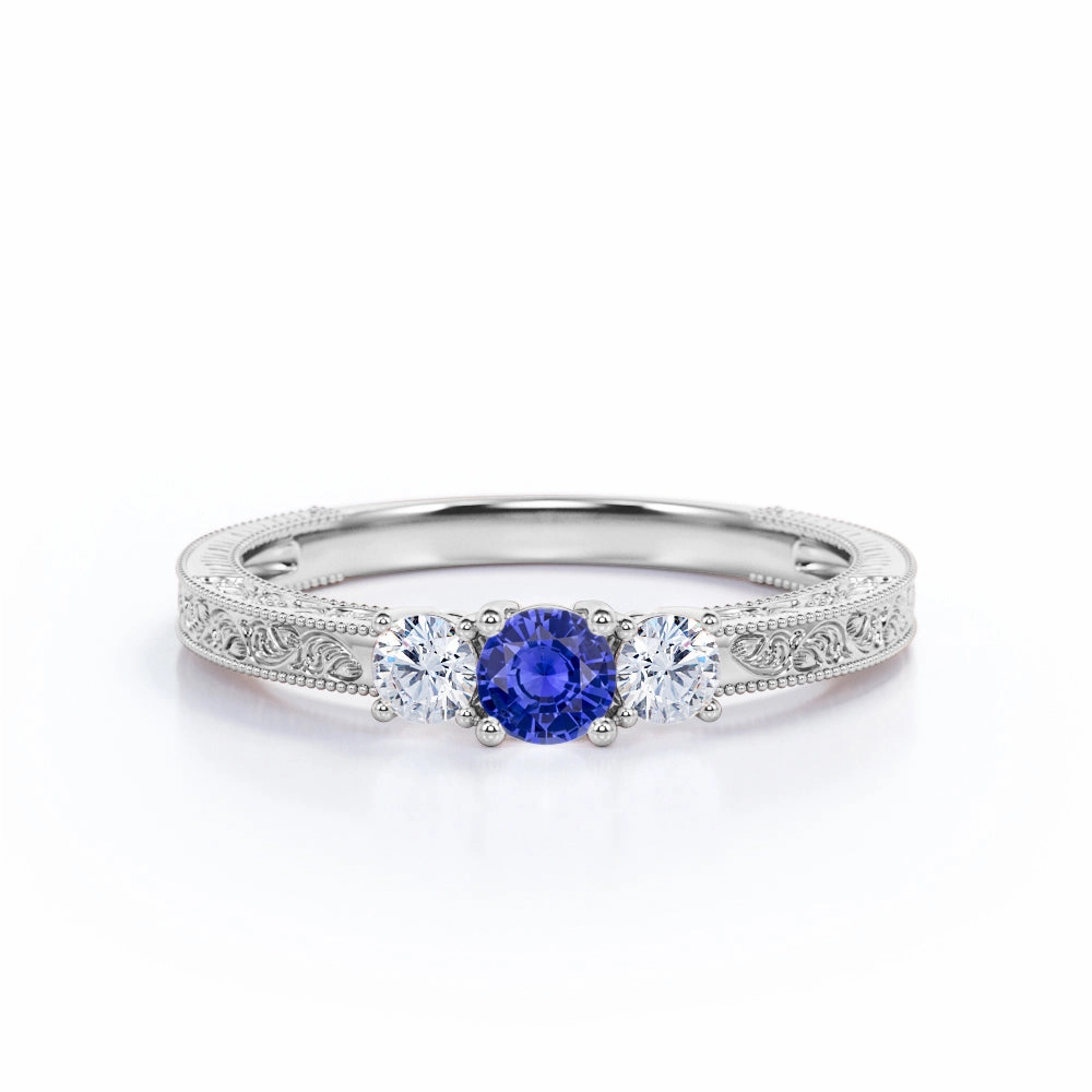 Comfortable item 0.7 Ct Round Cut Lab Sapphire Filigree Engagement Ring