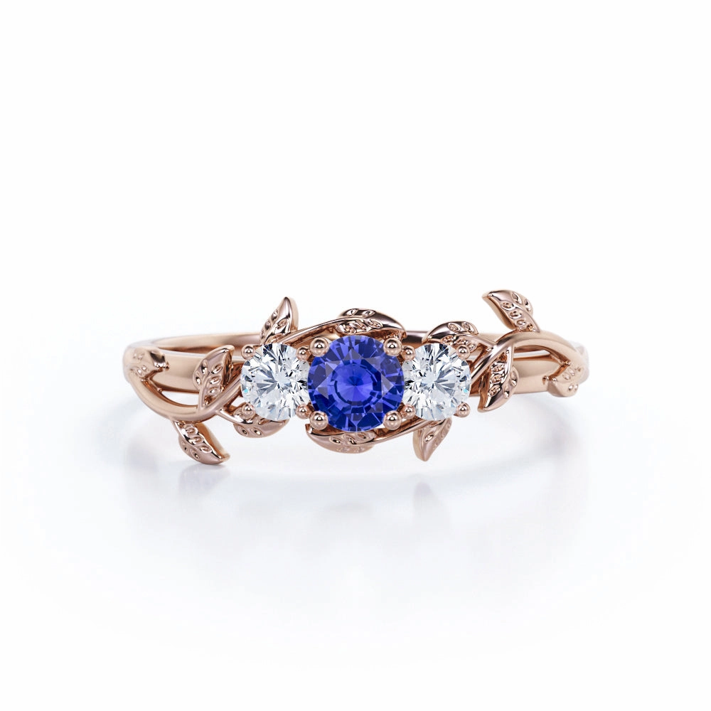 Trendy Article Fantastic Article 0.7 Ct Round Cut Lab Sapphire Leaf Engagement Ring