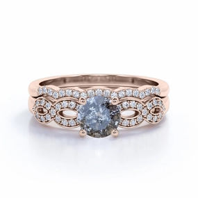 0.85 Ct Round Cut Salt and Pepper Diamond Twisted Wedding Ring Set Fresh Finish
