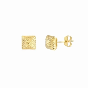 10k Yellow Gold Puffed Triangle Pyramid Stud Earrings 7mm Diamond-cut Avant-Garde Accessory Sturdy Option