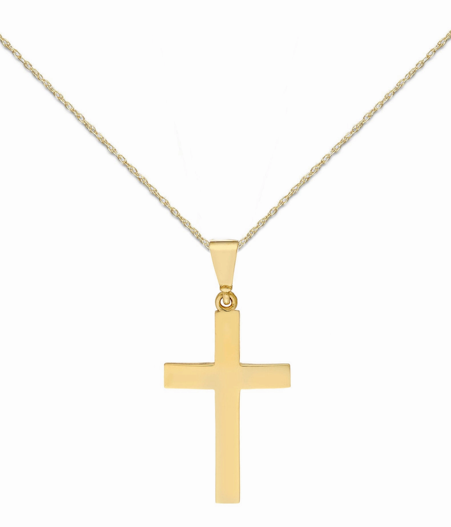 Splendid Item Summer Festival Piece 10k Yellow Gold Straight Edged Cross Necklace 18-inch