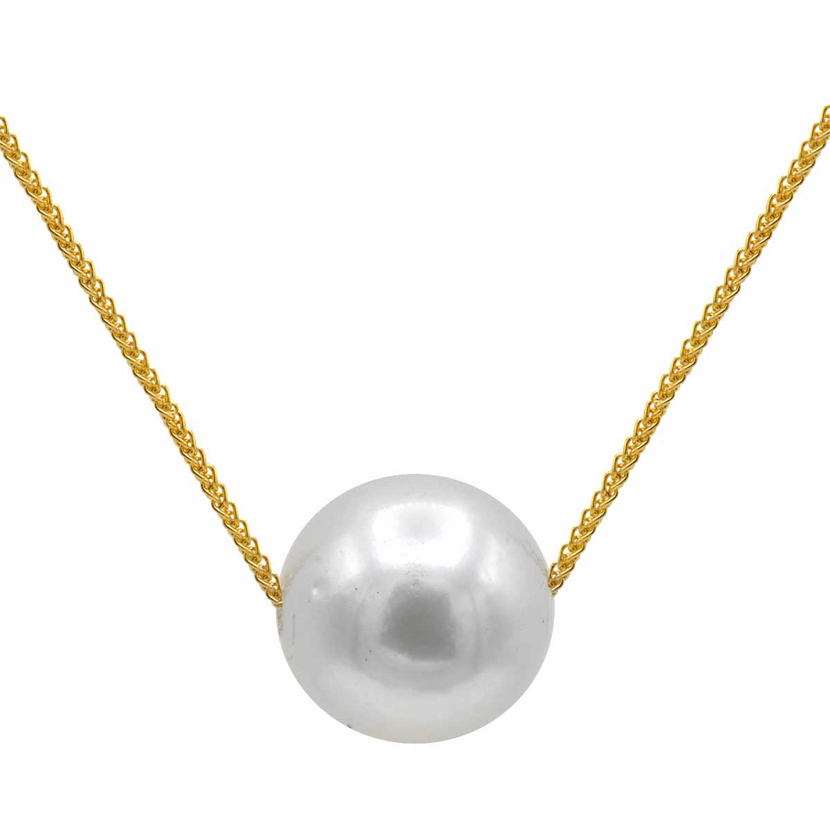 Textured Detail Glistening Accent 11mm South Sea Cultured Pearl on a 18 inch 18K Yellow Gold Wheat Necklace