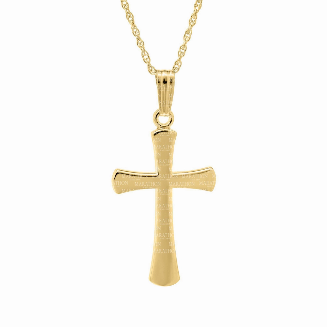 14K Gold Filled Cross with Curved Edge Necklace Handcrafted Art Petite Touch