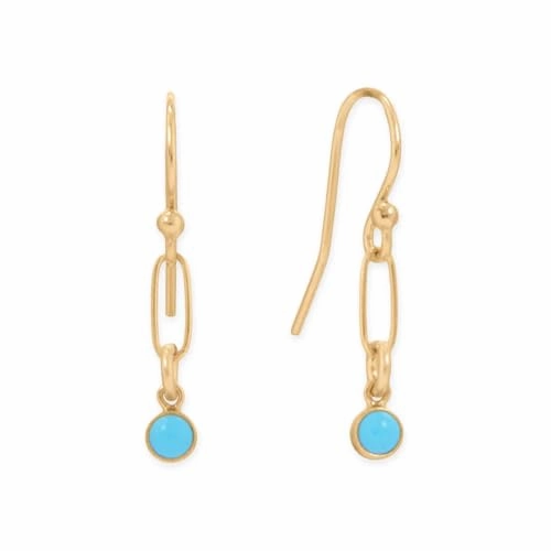 14k Gold-filled Imitation Turquoise Paperclip Link Dangle Earrings Classic Adornment Daytime Trinket
