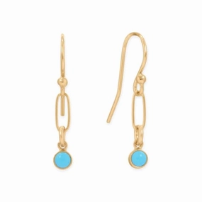 14k Gold-filled Imitation Turquoise Paperclip Link Dangle Earrings Classic Adornment Daytime Trinket