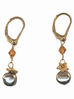 14k Gold-filled Lever Back Earrings Crystal and Cultured Freshwater Pearl Elegant Element