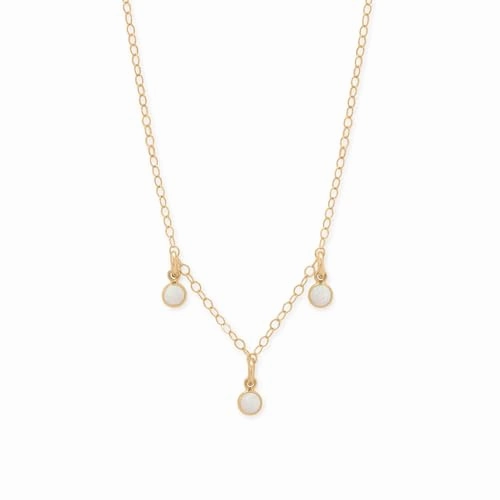 14k Gold-filled Necklace with White Opal Charms Adjustable Length Mother Gift