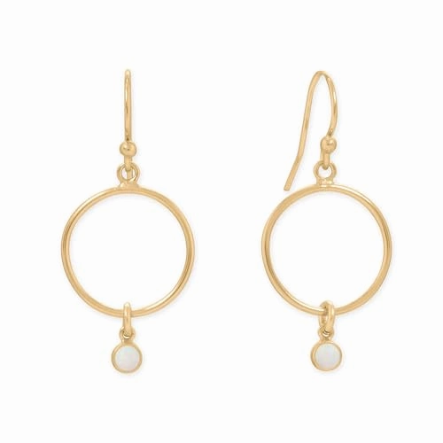 14k Gold-filled Synthetic White Opal Charm Dangle Hoop Earrings Geometric Embellishment Holiday Adornment