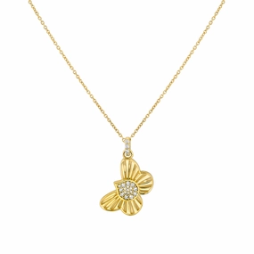 High impact 14K Lineaire Fine Line Shell Butterfly Diamond Pendant