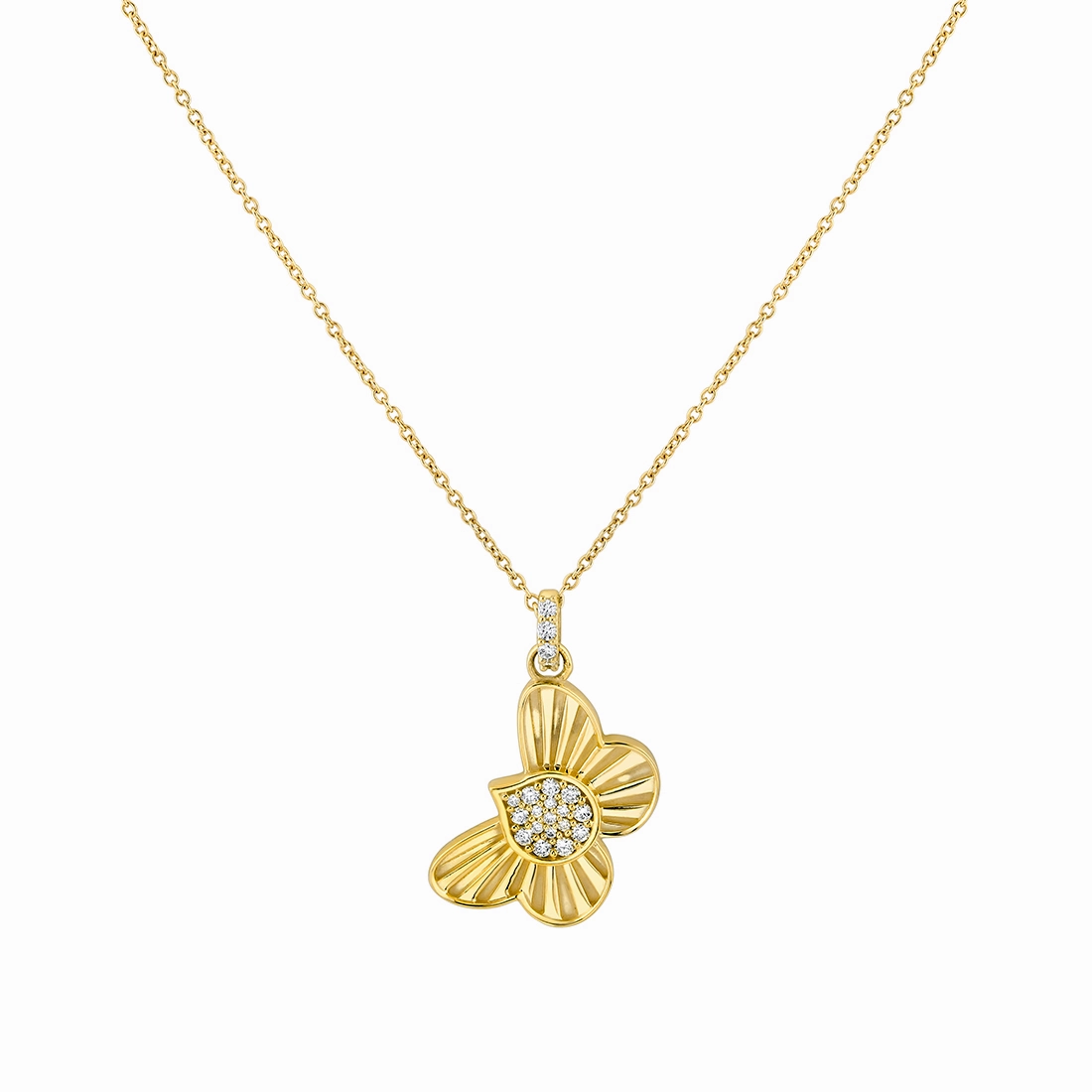 High impact 14K Lineaire Fine Line Shell Butterfly Diamond Pendant