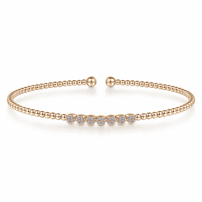 14K Rose Gold Bujukan Bead and Cluster Diamond Bangle Elegant Outline