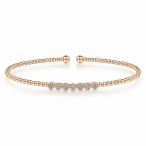 14K Rose Gold Bujukan Bead and Cluster Diamond Bangle Elegant Outline