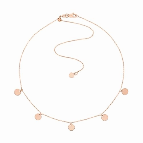 Printed Adornment 14k Rose Gold Choker Necklace with Dangle Disks Adjustable Length