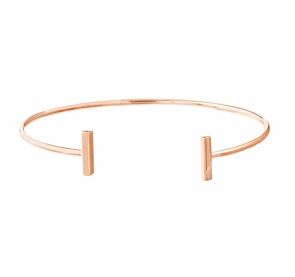 Teen Approved 14k Rose Gold Cuff Bracelet Plain Polished With Staple Bar Ends