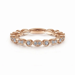 14K Rose Gold Marquise and Round Station Diamond Ring Style Statement Elegant Highlight