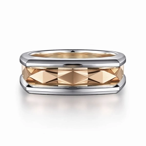 14K Rose-White Gold Faceted Ring in High Polished Finish Minimalist Design