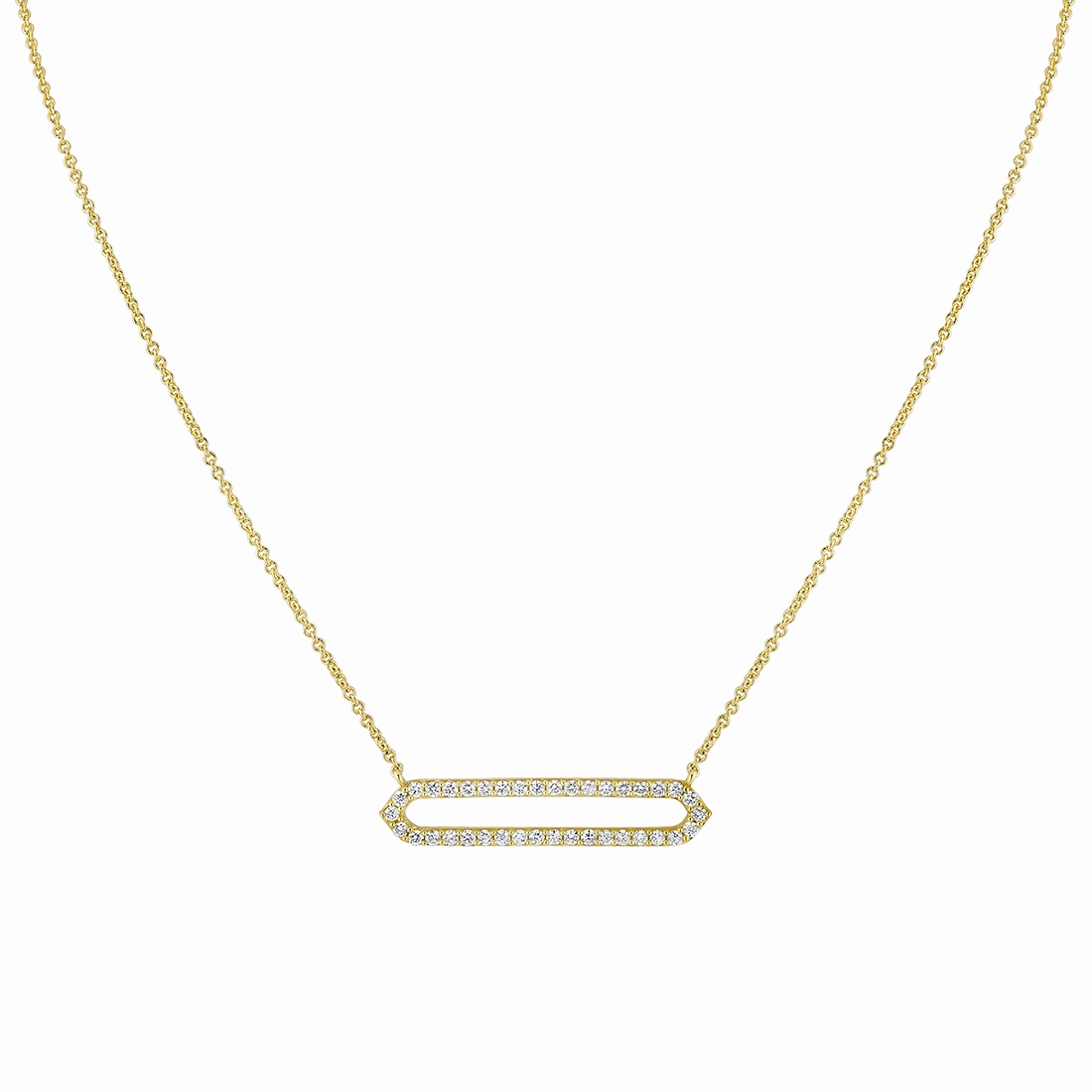 Shiny Jewelry Design Statement Touch 14K Shell Heritage Shell Tip Open Bar Diamond Necklace