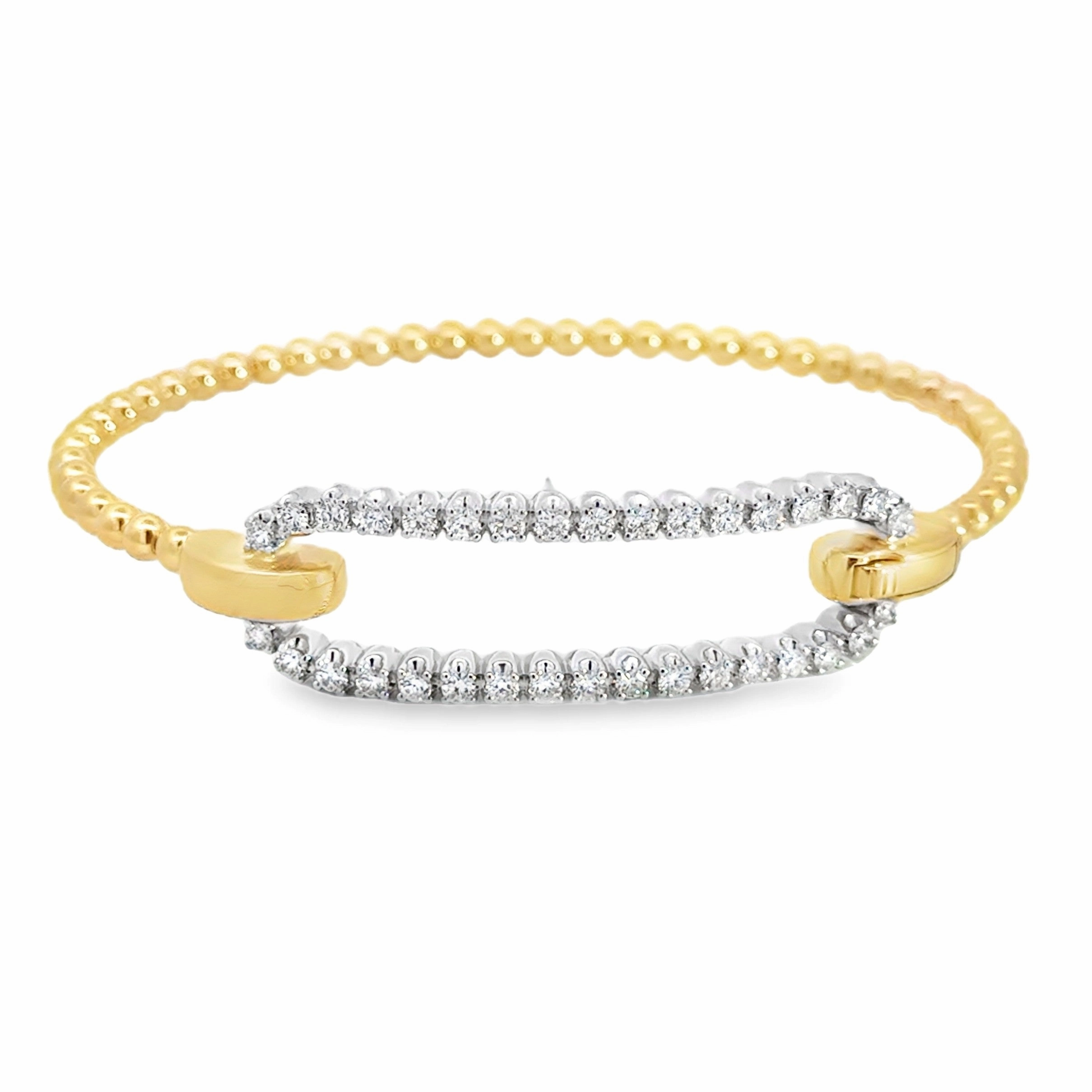 Charming Craft Versatile Style 14K White and Yellow Gold Bujukan and Diamond Oval Link Bangle Bracelet