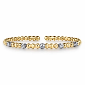 Timeless Grace Iconic Appeal 14K White and Yellow Gold Bujukan and Diamond Station Split Bangle Bracelet
