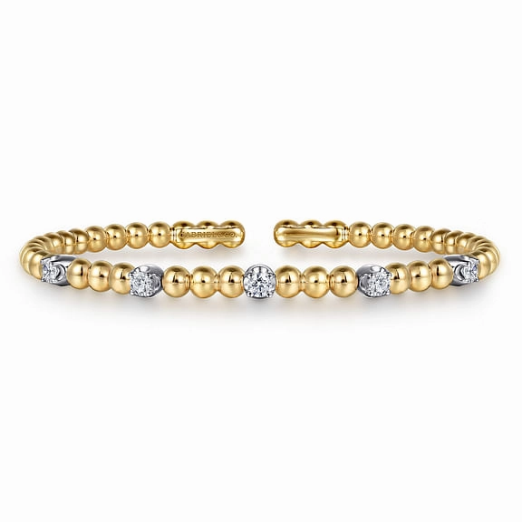 Timeless Grace Iconic Appeal 14K White and Yellow Gold Bujukan and Diamond Station Split Bangle Bracelet
