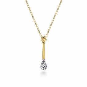 Chic Style Casual Style 14K White and Yellow Gold Bujukan and Diamond Teardrop Pendant Necklace