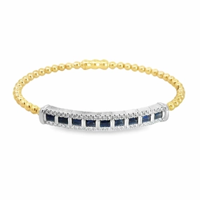 Radiant Touch Dainty Design 14K White and Yellow Gold Bujukan Sapphire and Diamond Bangle with Lock