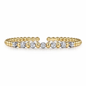Delicate Look 14K White and Yellow Gold Diamond Bujukan Beads Split Bangle