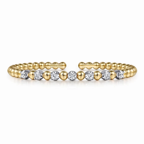 Delicate Look 14K White and Yellow Gold Diamond Bujukan Beads Split Bangle