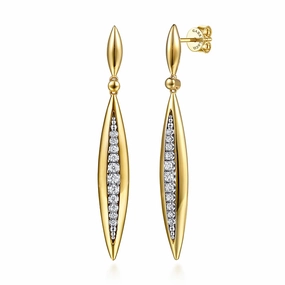 Modern Accessory 14K White and Yellow Gold Diamond Bullet Stud Drop Earrings