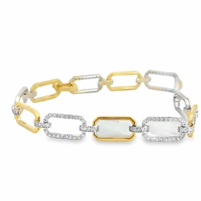 14K White and Yellow Gold Diamond Chain Link Bracelet - 1.40 Carats Sparkle Mood