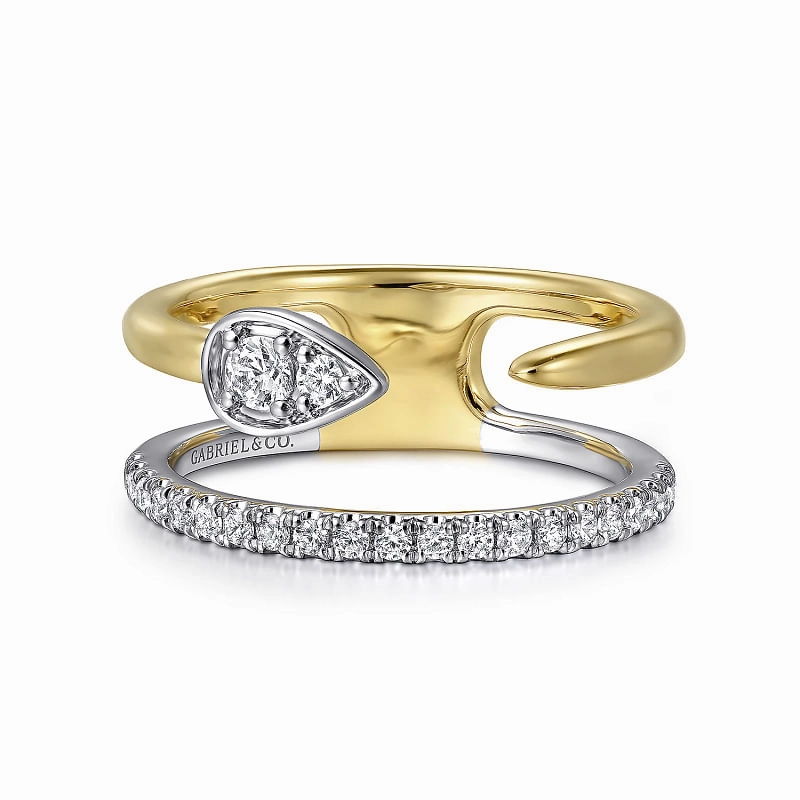 14K White and Yellow Gold Diamond Easy Stackable Ladies Ring Chic Fusion Effortless Finish