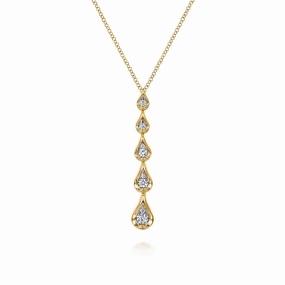Shiny Detail Retro Vibe 14K White and Yellow Gold Diamond Stackable Drop Necklace