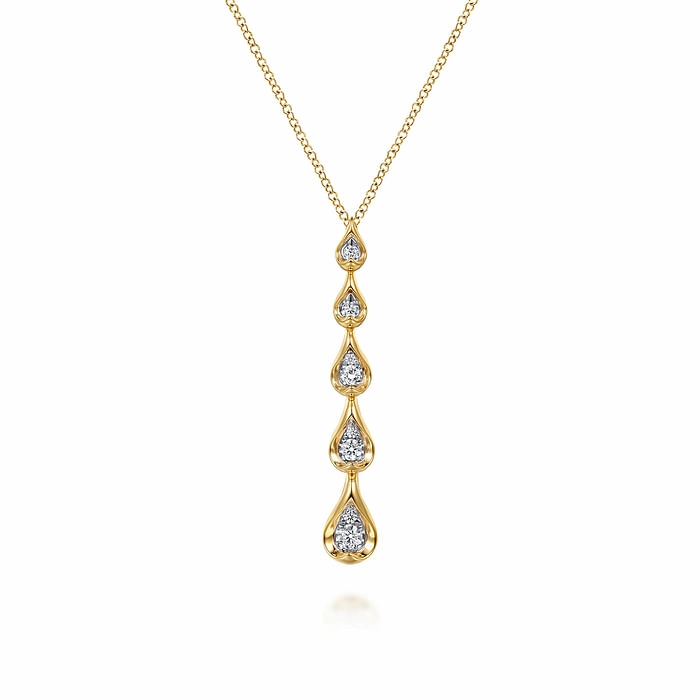 Shiny Detail Retro Vibe 14K White and Yellow Gold Diamond Stackable Drop Necklace