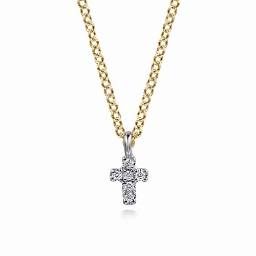 Work Day Style Sunset Style 14K White and Yellow Gold Mini Diamond Cross Necklace