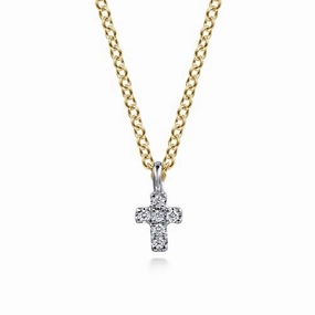 Work Day Style Sunset Style 14K White and Yellow Gold Mini Diamond Cross Necklace