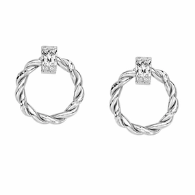 decorative element 14k White Gold Braided Round Doorknocker Hoop Post Earrings