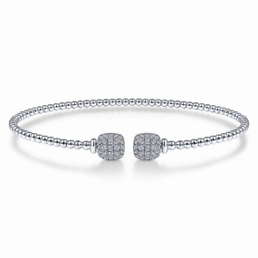 Luxury piece Rich Texture 14K White Gold Bujukan Split Cuff Bracelet with Pave Diamond Squares