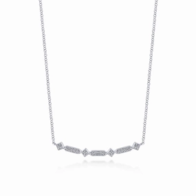 14K White Gold Curved Geometric Diamond Bar Necklace Daily Essential