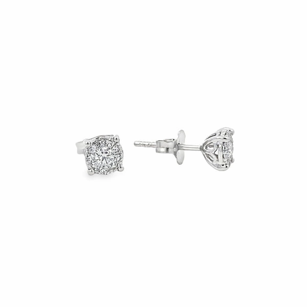 14K White Gold Diamond Cluster Stud Earrings - 0.58ct Fashionable Jewelry