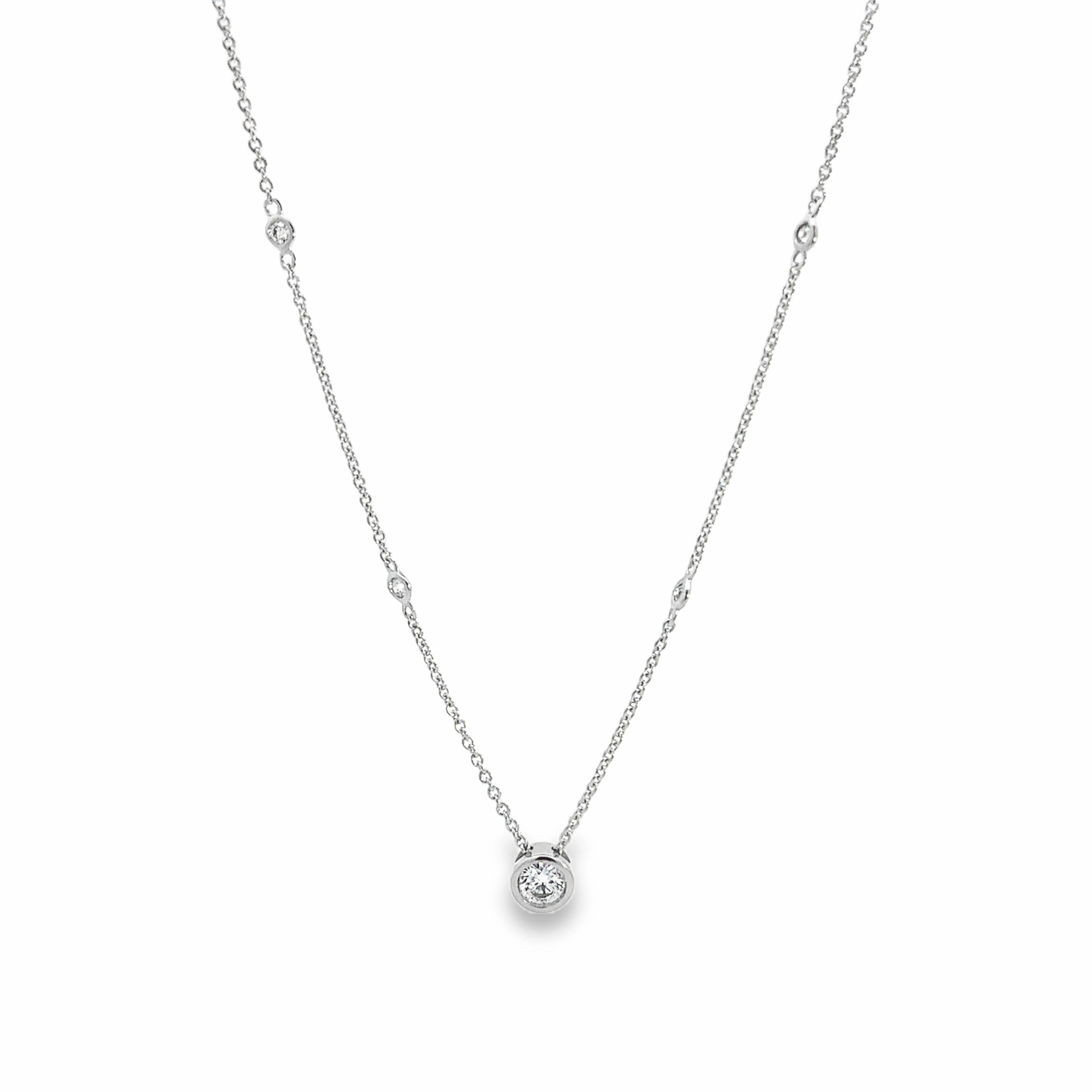 14K White Gold Diamond Shell Bezel Set Diamond Station Necklace Glamorous Detail