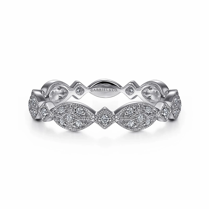 Natural Spark 14K White Gold Marquise Station Cluster Diamond Stackable Ring