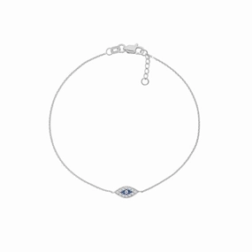 Elite Value 14k White Gold Mini Evil Eye Nazar Boncuk Bracelet with Cubic Zirconia East2West Collection