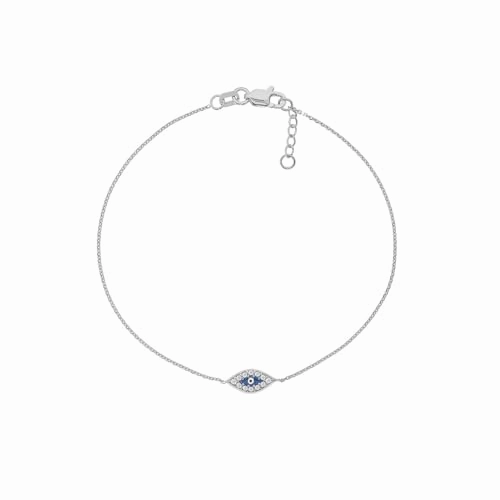 Elite Value 14k White Gold Mini Evil Eye Nazar Boncuk Bracelet with Cubic Zirconia East2West Collection