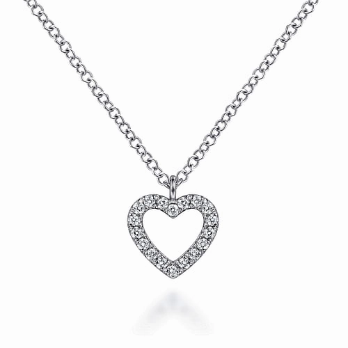14K White Gold Open Heart Diamond Pendant Necklace Luxury Highlight Crisp Style