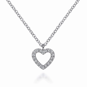 14K White Gold Open Heart Diamond Pendant Necklace Luxury Highlight Crisp Style