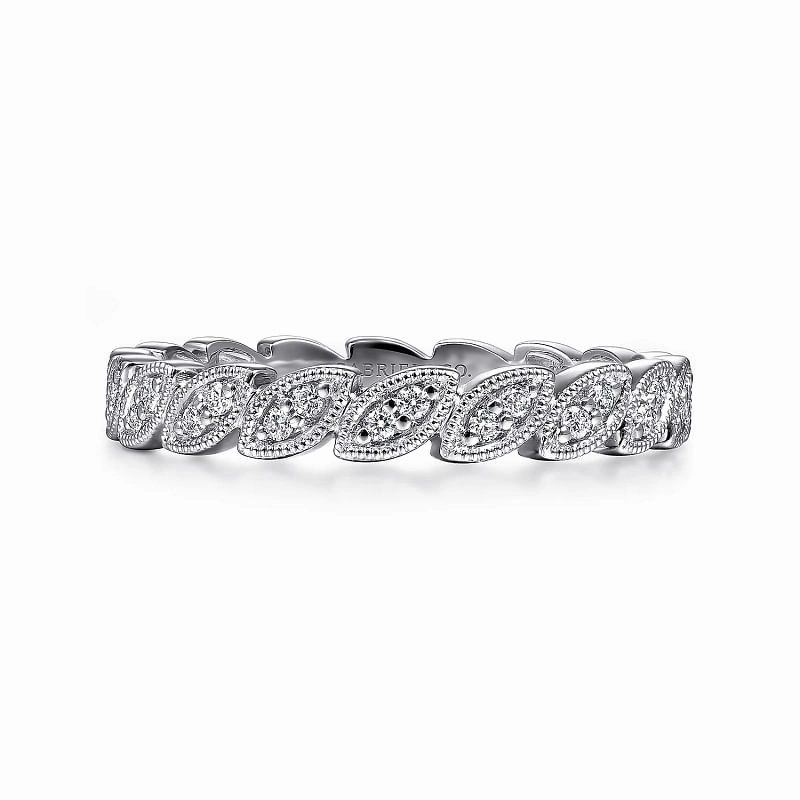 Elegant Gift 14K White Gold Scalloped Marquise Stackable Diamond Ring